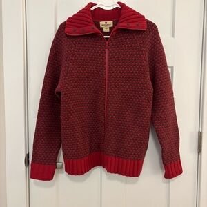 Woolrich Red and Black Zip-Front Knit Sweater